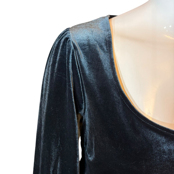 Gentle Fawn Velvet Scoop Neck Teal Blouse with Puff Sleeves, XL-1X - Picture 3 of 13